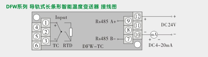 导轨式温度变送器,DFW通讯温度变送器接线图 导轨式温度变送器,DFW通讯温度变送器接线图